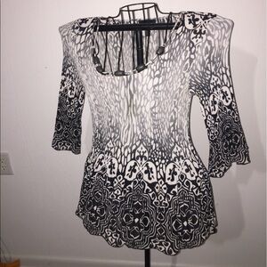 ❤️ Investments size medium‎ stretch black white gray 3/4 length sleeve beaded